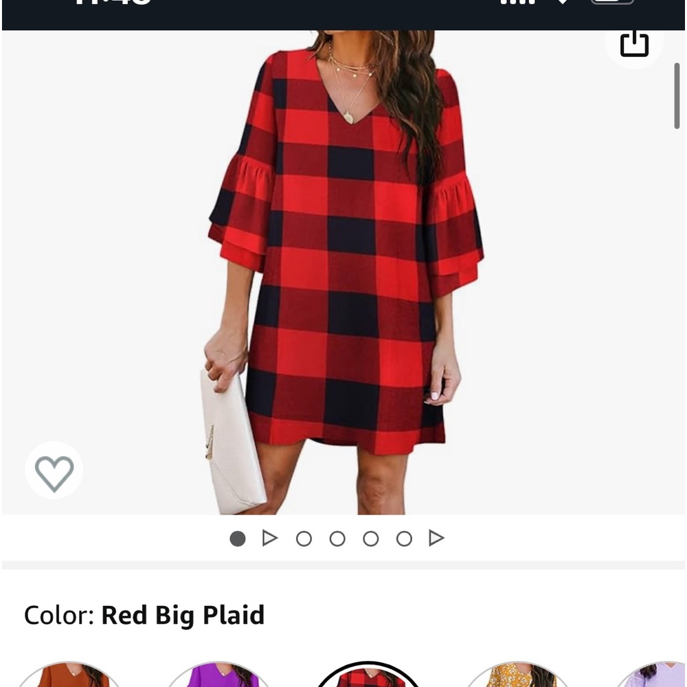 Red Plaid Long Sleeve Dress